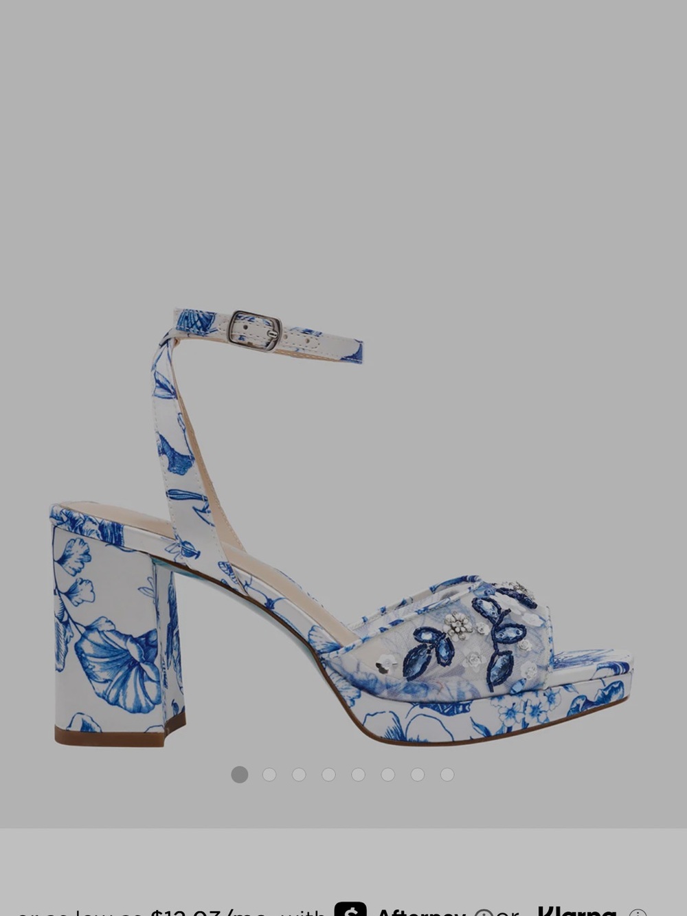 Blue Floral Ankle-Strap Block Heel Sandals